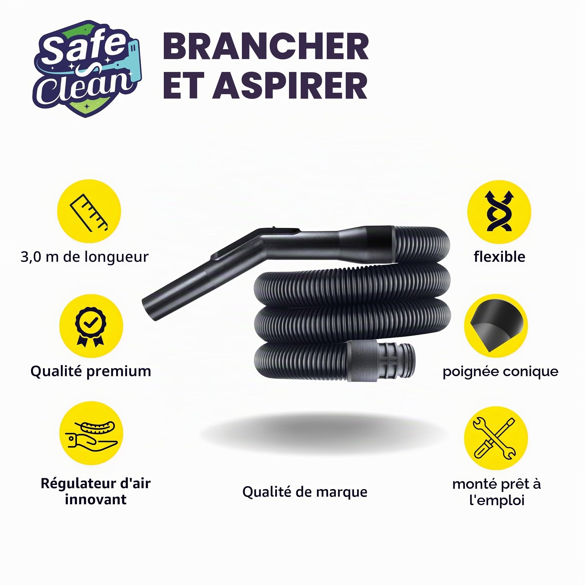 SAFE 'N CLEAN Tuyau d'aspiration 2-5m différentes longueurs pour Kärcher T7 T8 T9 T10 T11 T12 T15, tuyau d'aspirateur, pièce de rechange alternative à l'original 28891000/2.889-100.0 - 3m