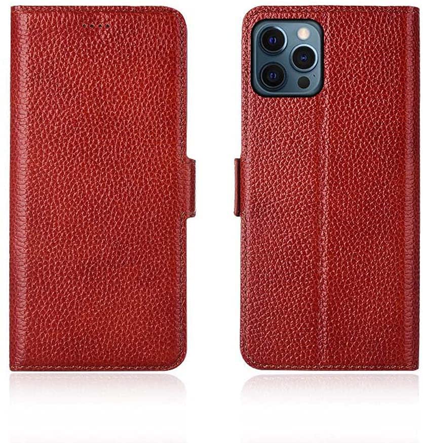 Étui en cuir iPhone 12 Pro Max marron avec porte-cartes et rabat aimanté