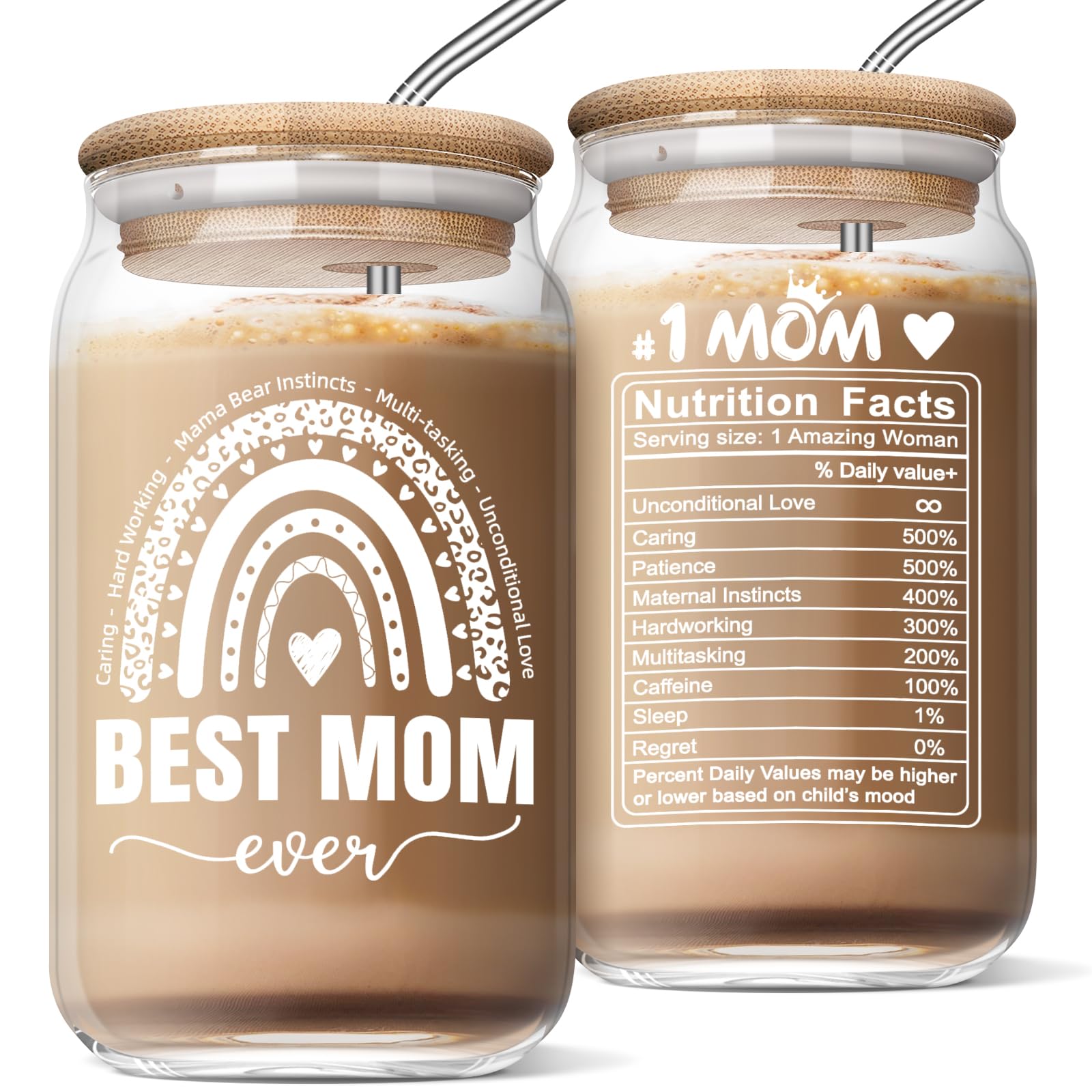Best Mom Gifts Mothers Day Gifts for Mom from Daughter Son Funny Birthday Christmas Thanks Giving Gifts Ideas for Mama New Mom Step Mom Bonus Mom 16 Oz Coffee Glass