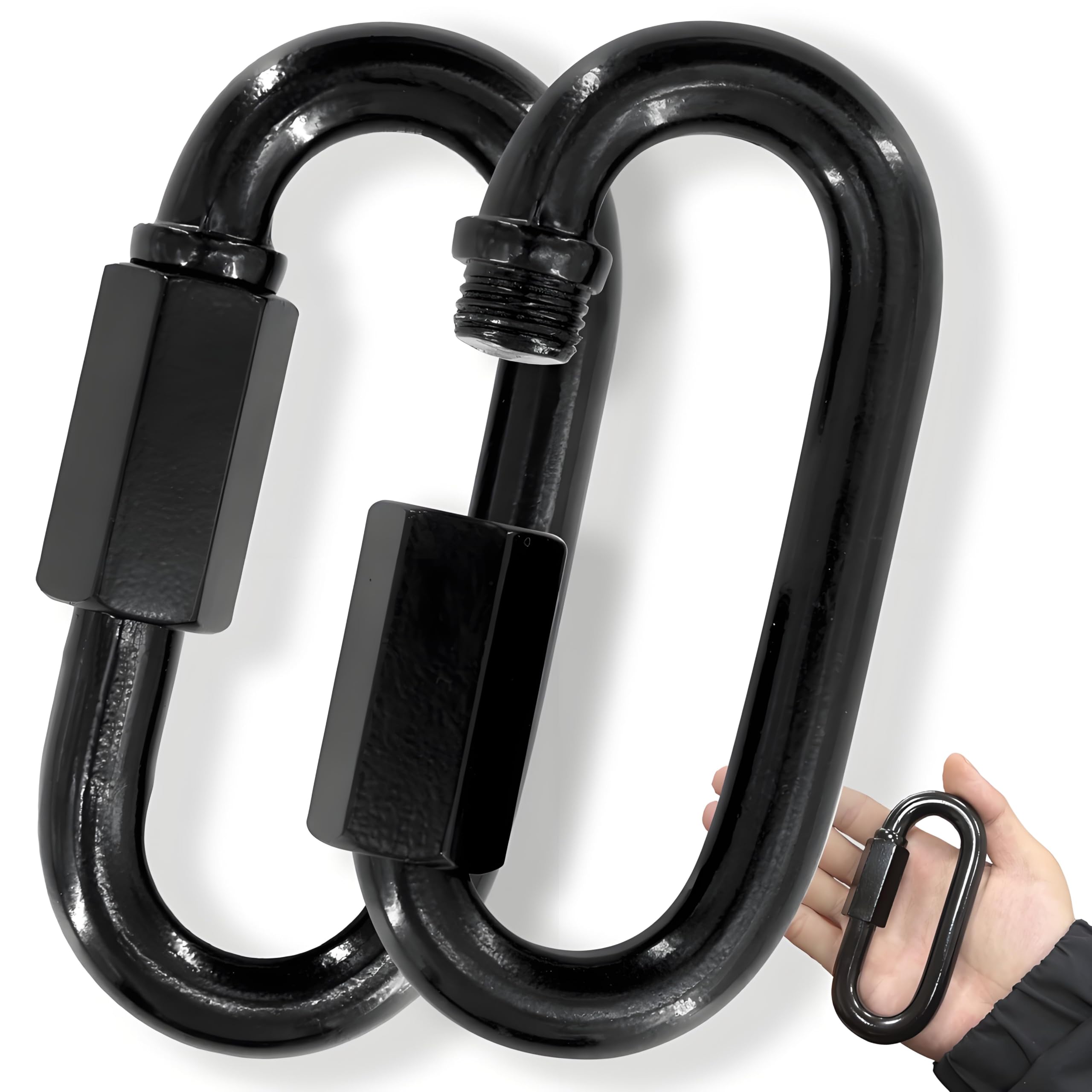 Photo 1 of  2 4.2" Chain Quick Links, 2Pcs 1/2" Heavy Duty Carabiner, 2500 LBS Capacity, High Strength Anti-Rust Chain Connector for Hammock Hanging, Camping, and Hiking (Black)