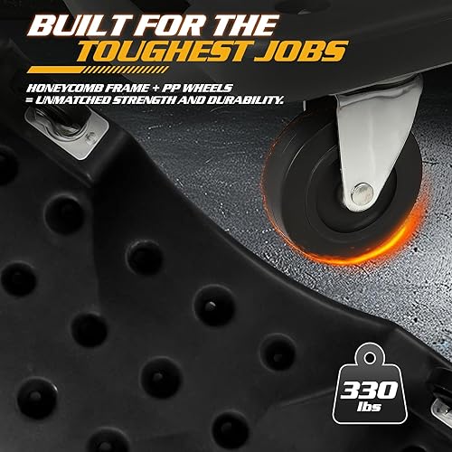 Miniatura 5 de Magshion Garaje rodante con reposacabezas acolchado, Shop Creeper Carro mecánico de 40 pulgadas con doble bandeja de herramientas y 6 ruedas,