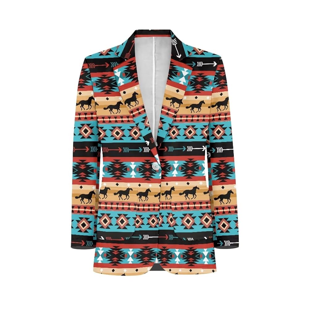 Biyejit Aztec Arrow Horse Men's Casual Stretch Blazer Jacket