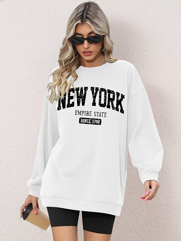ORANDESIGNE Womens Oversized Graphic Sweatshirt Long Sleeve Crewneck Tops image 2