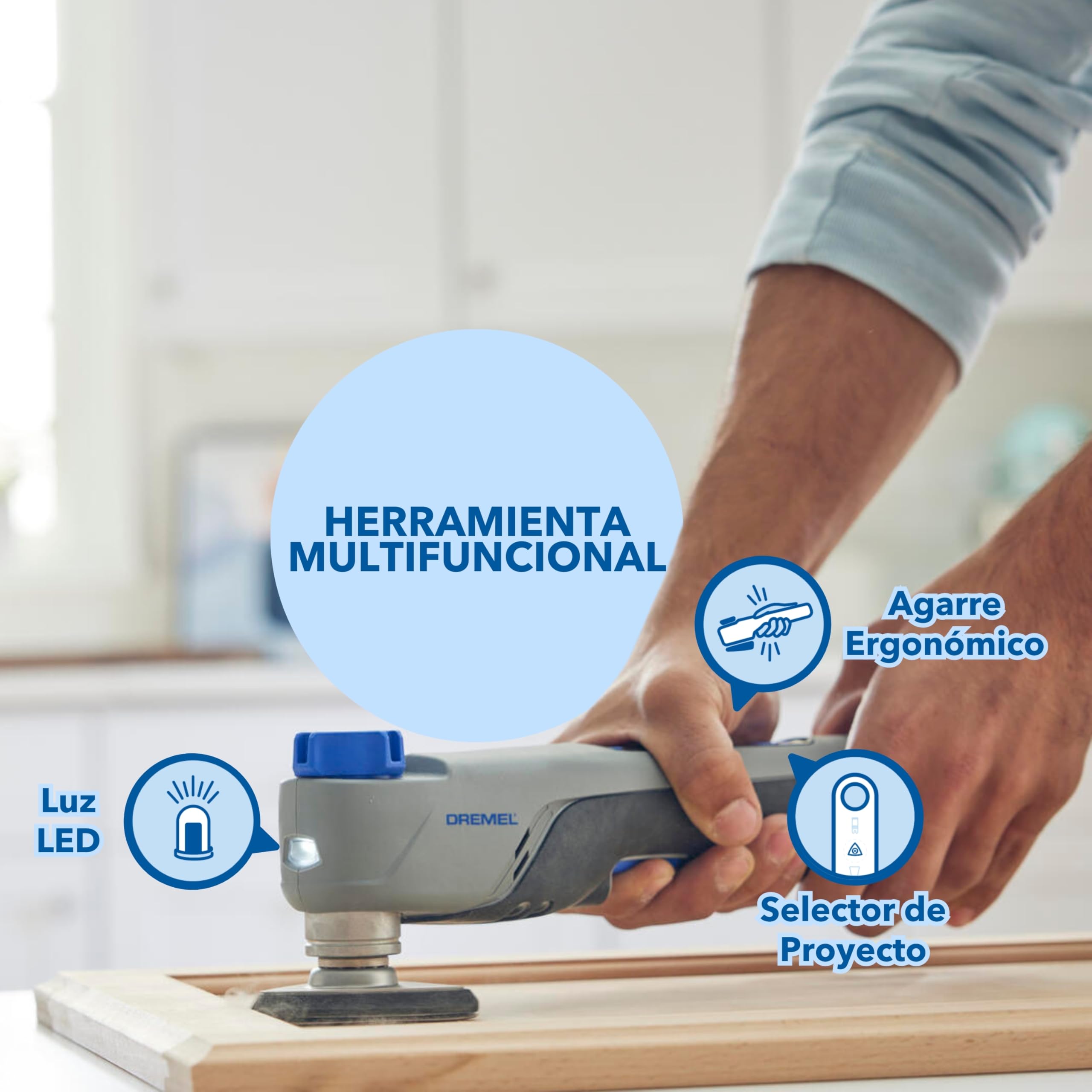 Dremel Blueprint Herramienta 12V Oscilante Multifunción Sin Escobillas con Selector de Aplicación y Velocidad Variable (con hoja de corte y raspado, 6 lijas, almohadilla de lijado, cargador+batería)