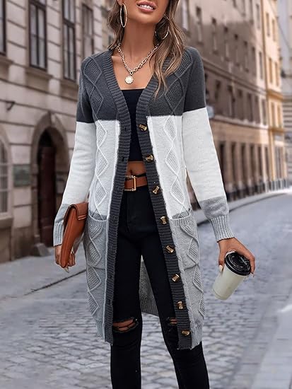 Cardigan for Women Colorblock Longline Cardigan Sweaters