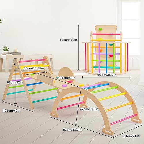 Miniatura 3 de Juego de triángulos de Pikler arcoíris 7 en 1, Montessori plegable de gran tamaño, juguetes de escalada para bebés, gimnasio interior para niños