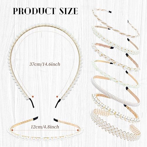 Miniatura 6 de Cinaci 8 piezas decorativas doradas para boda, fiesta de cumpleaños, graduación, diadema de perlas artificiales con cuentas brillantes, accesorios