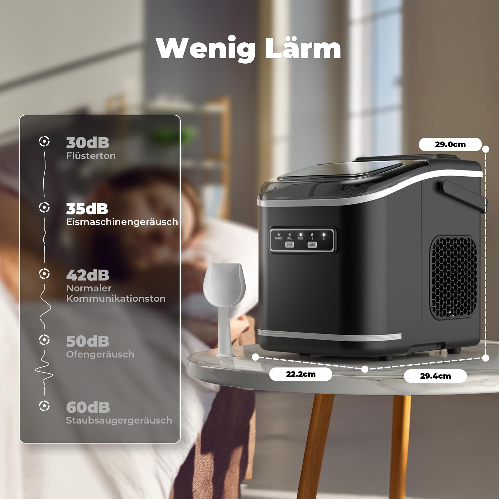 Eiswürfelmaschine, Acmeenjoy Eiswürfelbereiter Ice Maker 9 Eiswürfel in 6-8 Minuten, 12 KG in 24 H, Selbstreinigende Eiswürfelmaschine Kleine für Küche, Büro, Bar und Party