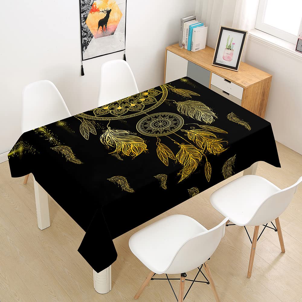 Hearda Black Dreamcatcher Tablecloth Wipeable Waterproof Wipe Clean, 3D Rectangle Tablecloths Table Cover For Kitchen Picnic Party Buffet Weddings Birthday Christmas (,60X60cm)