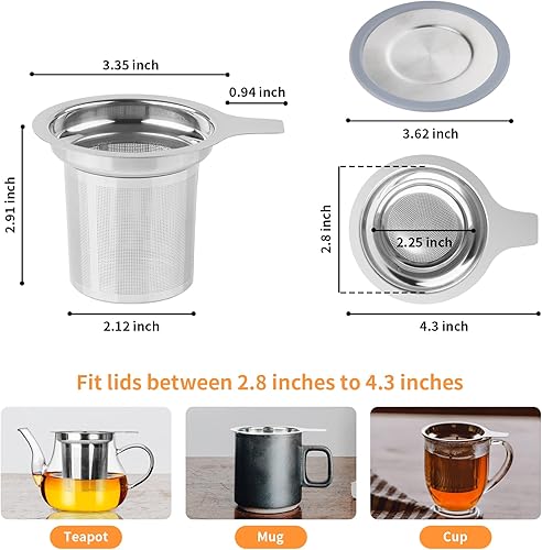 Miniatura 5 de Vaincre Infusor/colador de té de malla extrafina, acero inoxidable hojas sueltas de té con cesta y tapa de gran capacidad, se adapta a teteras,