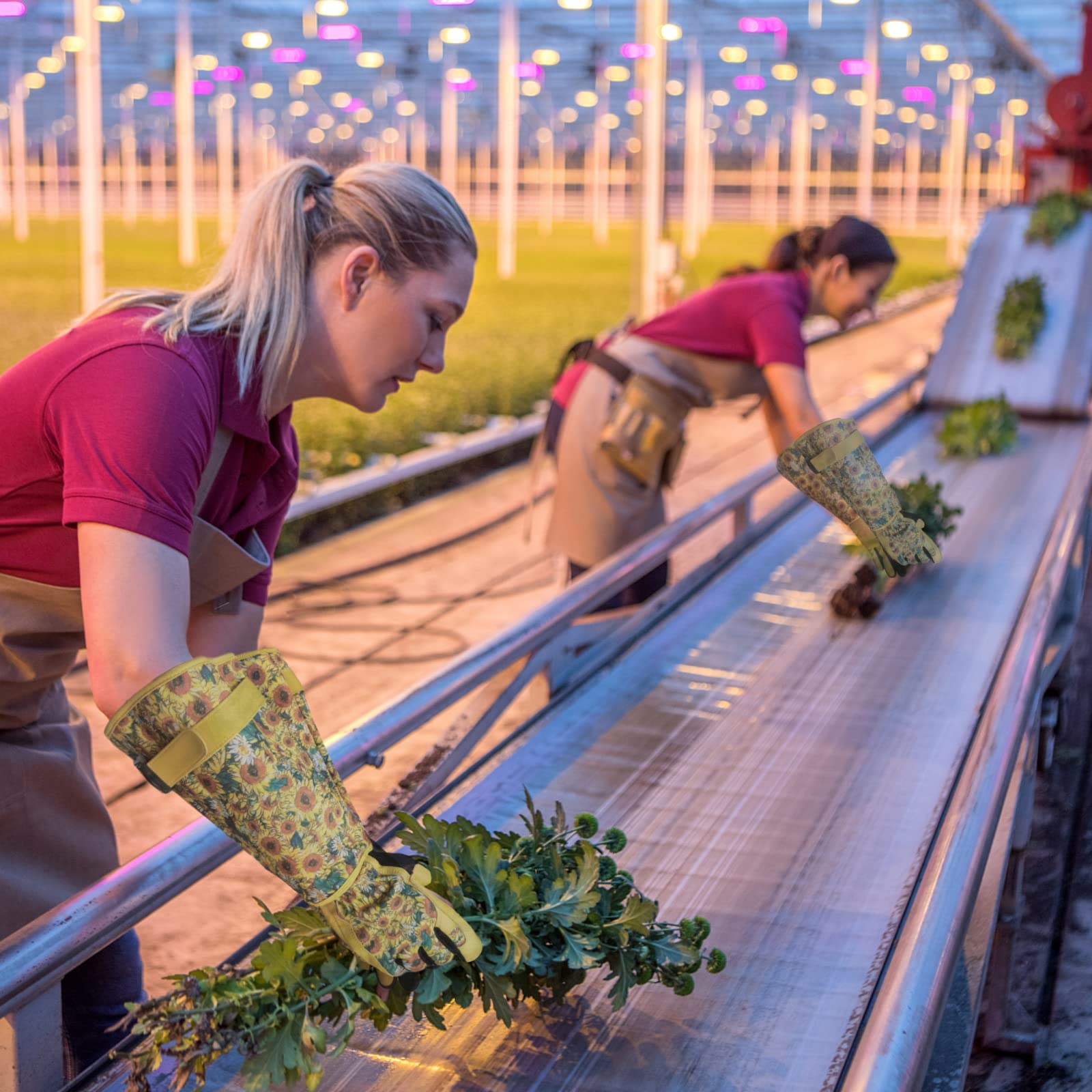 Gartenhandschuhe für Damen, lange Gartenhandschuhe, Dornensicher und durchstichfest, lange Handschuhe, Gartengeschenke und Gartengeräte für Frauen (klein, Sonnenblume)