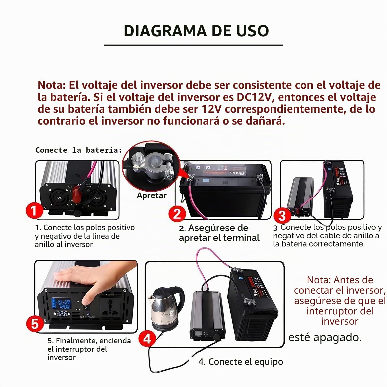5000w 6000w 8000w 10000w 12000w De Voltaje De Onda Sinusoidal Pura Coche-Convertidor Coche 12v 24v 48v 60v 72v 96v A 110v/220v Inversor, para Portátiles, Camiones(5000W,12V to 110V)