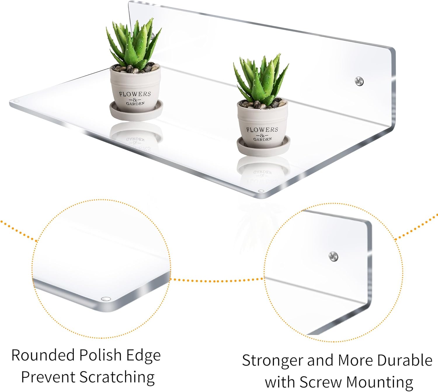 Jansburg 12 Inch L-Shaped Acrylic Floating Shelf Clear Wall Mounted Shelves Invisible 5MM Thick Shelf for Wall Storage Clear Shelves for Makeup Photo Picture Book Record Display 4 Pack