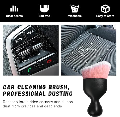 Miniatura 6 de Ziciner 2 cepillos para detalles de automóvil, cerdas suaves curvas, colectores de polvo de eliminación automática, tablero universal del vehículo,