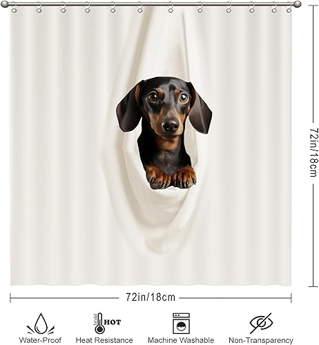 Miniatura 4 de Cortinas de ducha clásicas divertidas  Dachshund descansando en tela blanca colgada de poliéster tela de poliéster decoración de baño con ganchos,
