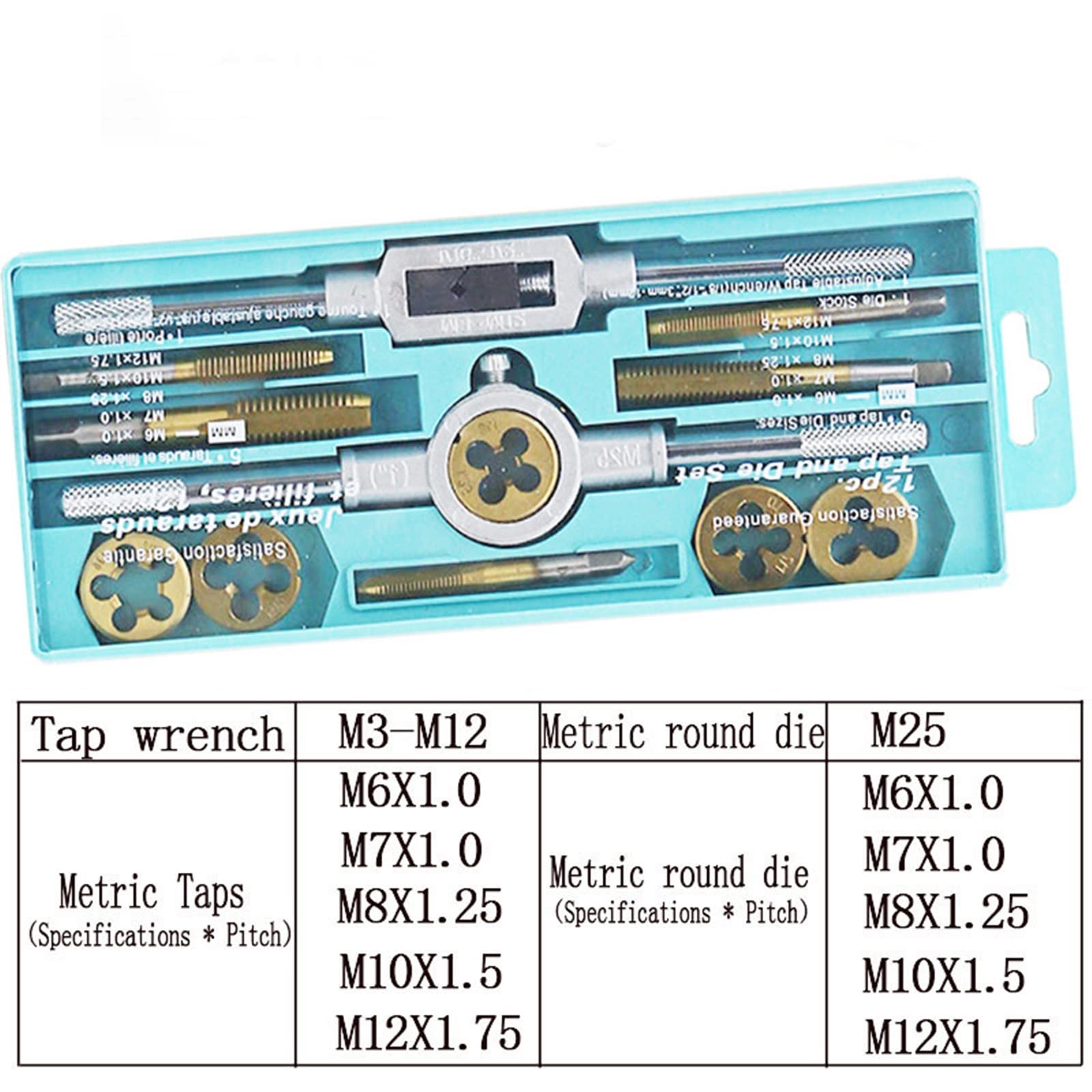 Set di Chiavi per Maschi e filiere da 12 Pezzi, Filettatura Maschio metrica, Punte da Trapano, Kit di Chiavi per Utensili Meccanici da Officina MINGPING (Colore: placcatura in Titanio)