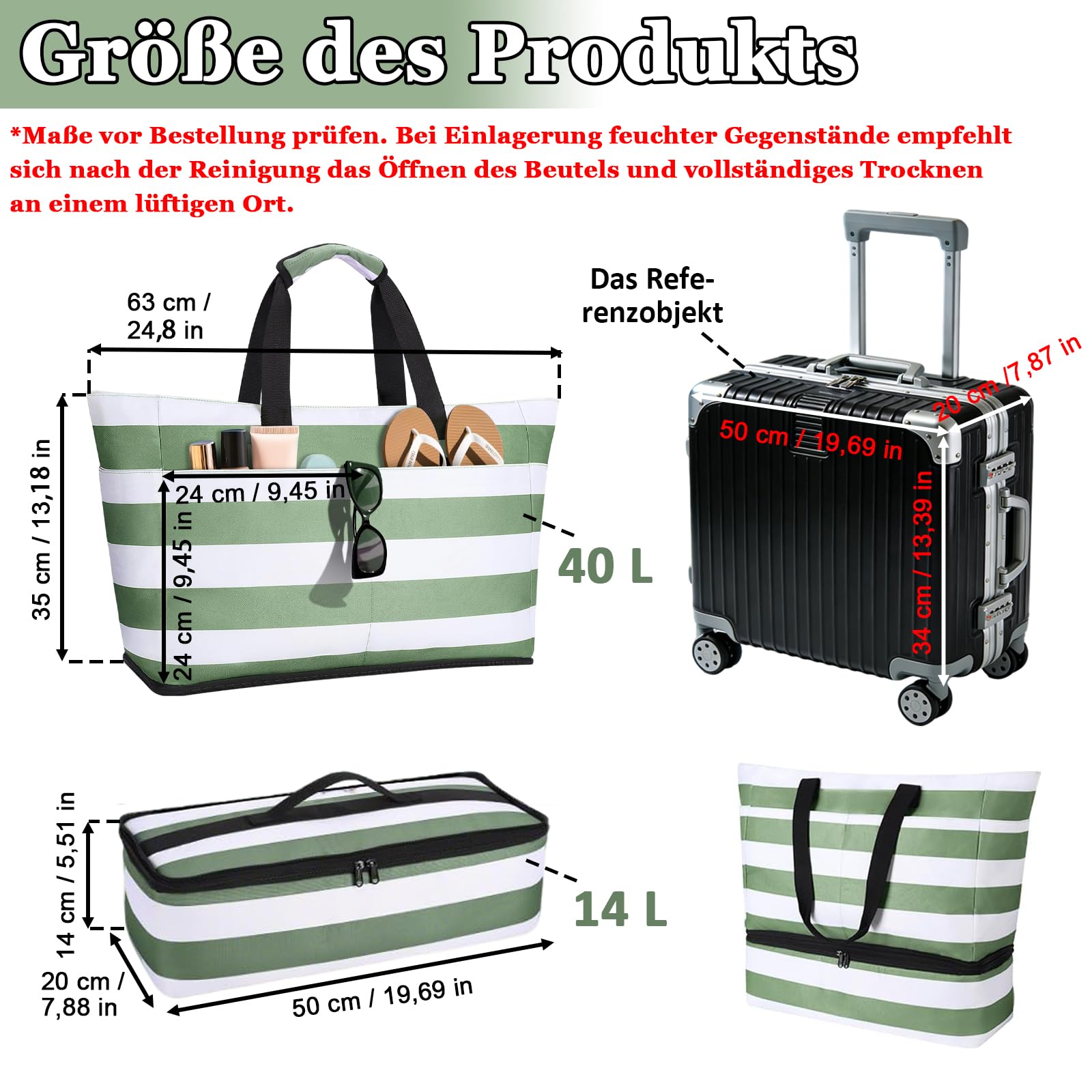 Sac de Plage XXL, 50 x 29 x49cm Sac Fourre Tout Sacs de Plage, Main Bandoulière Pliable Voyage, Multi Poches Pliable Cabas Plage, Grand Sacs de Plage Femme avec Démontable Sac Isotherme