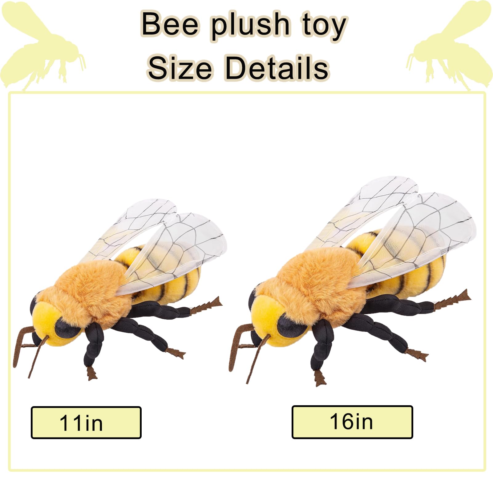 capybaraflying Lifelike Bee Stuffed Animal Toy, 16in Simulated Bee Plush Toy, Soft Flying Insect Animal Toy Collection - Image 3