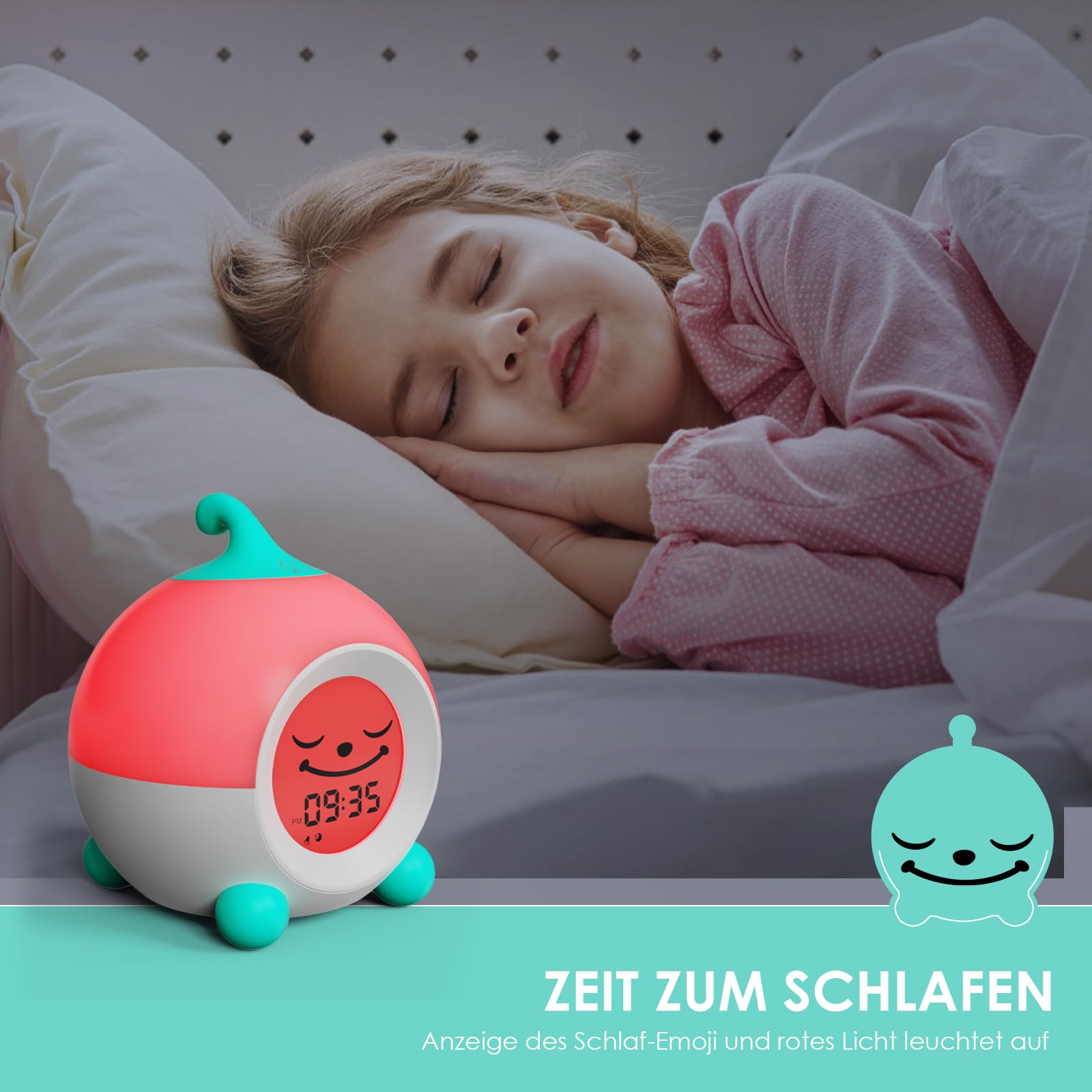iHoo Reloj Despertador para niños, Reloj de Entrenamiento para Dormir para pequeños con Emoji, Reloj de luz Nocturna para Dormitorio Infantil