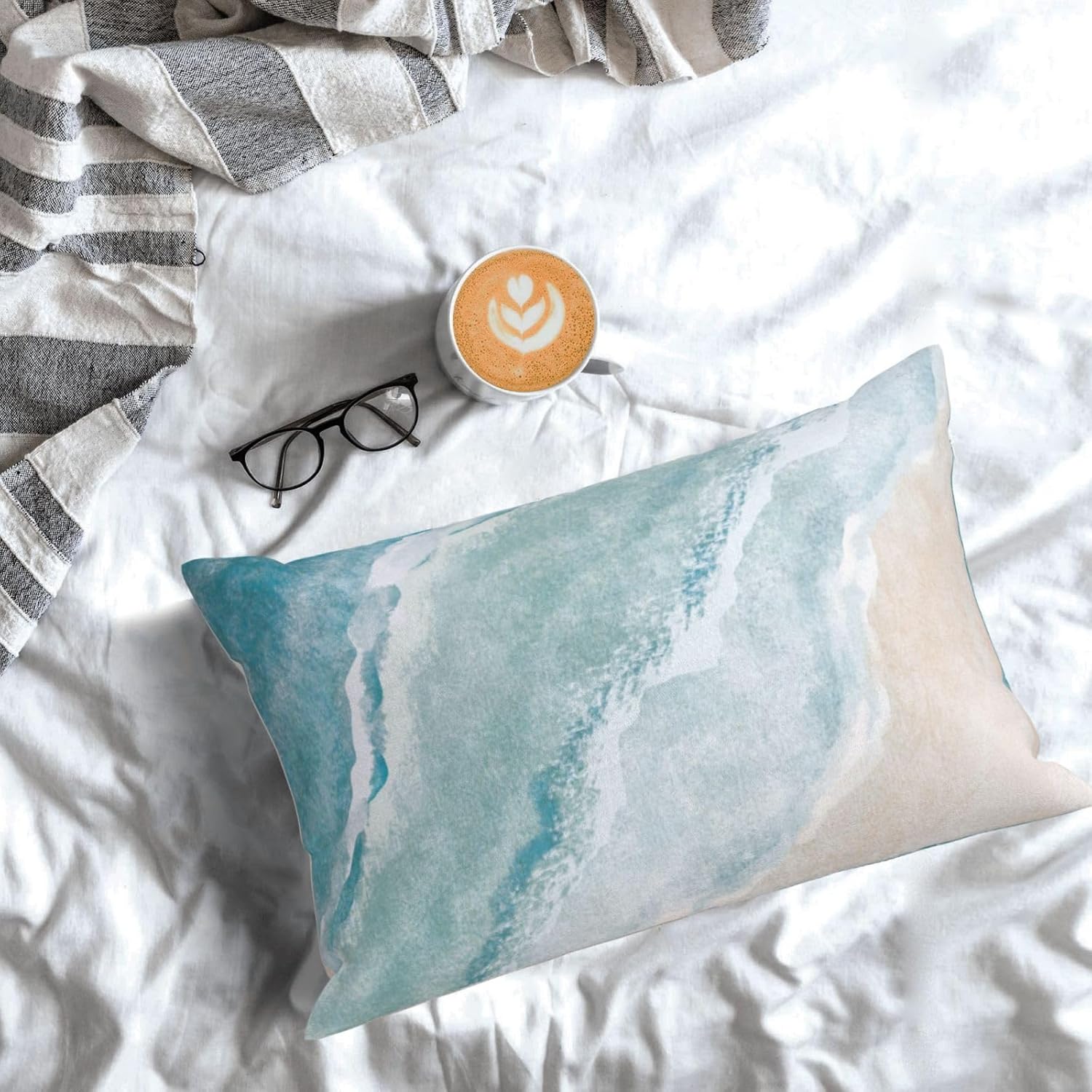 Beach Watercolor Blue Sea Ocean Throw Pillow Cover Pillow Covers 12X20 in Set of 2 Soft Pillow Cases Cushion Modern Farmhouse for Couch Sofa Living Room Bedroom Home Decor - Image 3