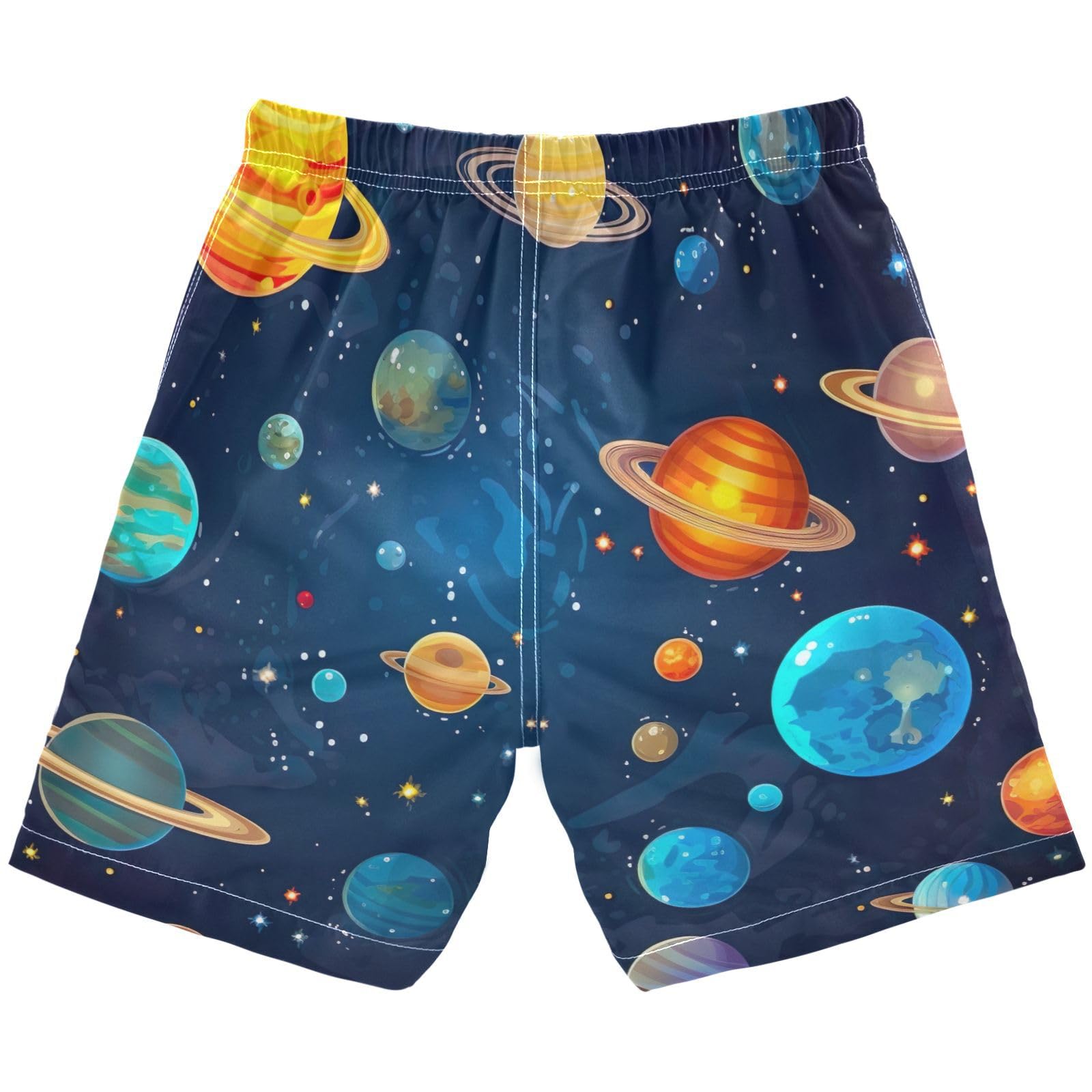 KEEPREAL Galaxy Planets Boys Swim Trunks with Mesh Liner Quick Dry Stretchy Board Shorts for 8-14 Years Boys Swimwear#482