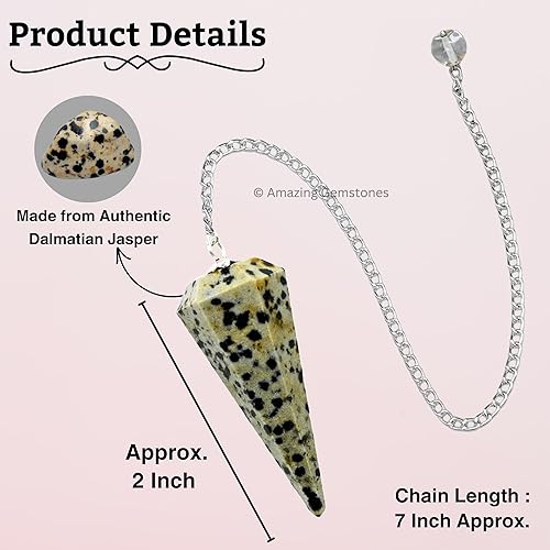 Miniatura 4 de Péndulo de cristal de jaspe dálmata para adivinación, péndulo de radiestesia con cadena y bola de cristal para curación de reiki y meditación de