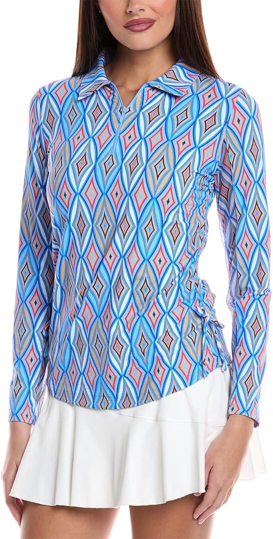 IBKUL Athleisure Wear Sun Protective UPF 50+ Icefil Cooling Romina Print Adjustable Length Long Sleeve Polo - 48931