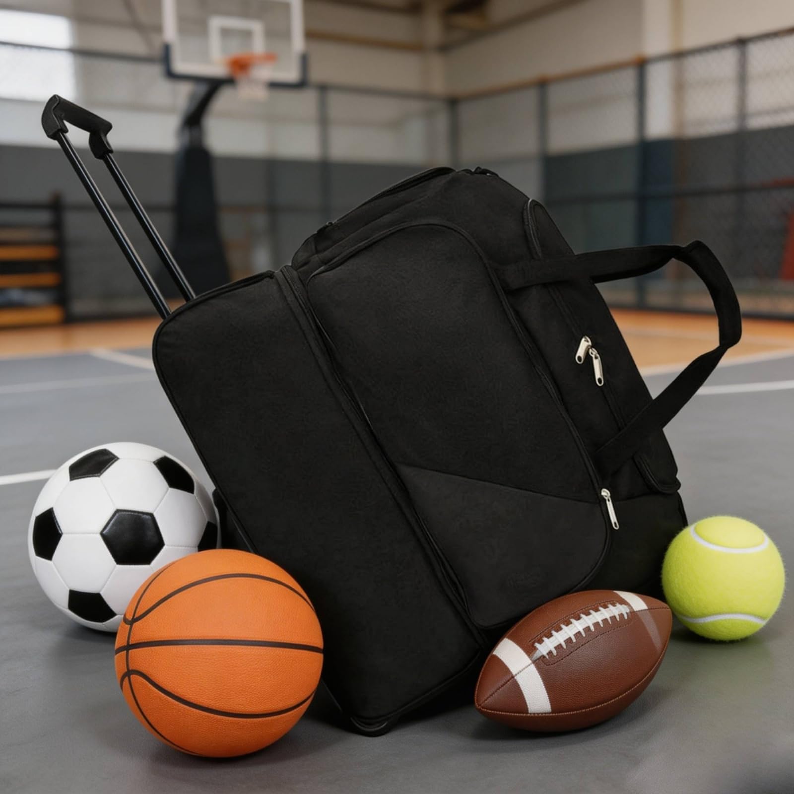 Borsa da Viaggio Sportiva Trolley Borsone Strutturato con Ruote Contenitore Attrezzatura Sacca Palestra in Tessuto Oxford con Manico in Metallo