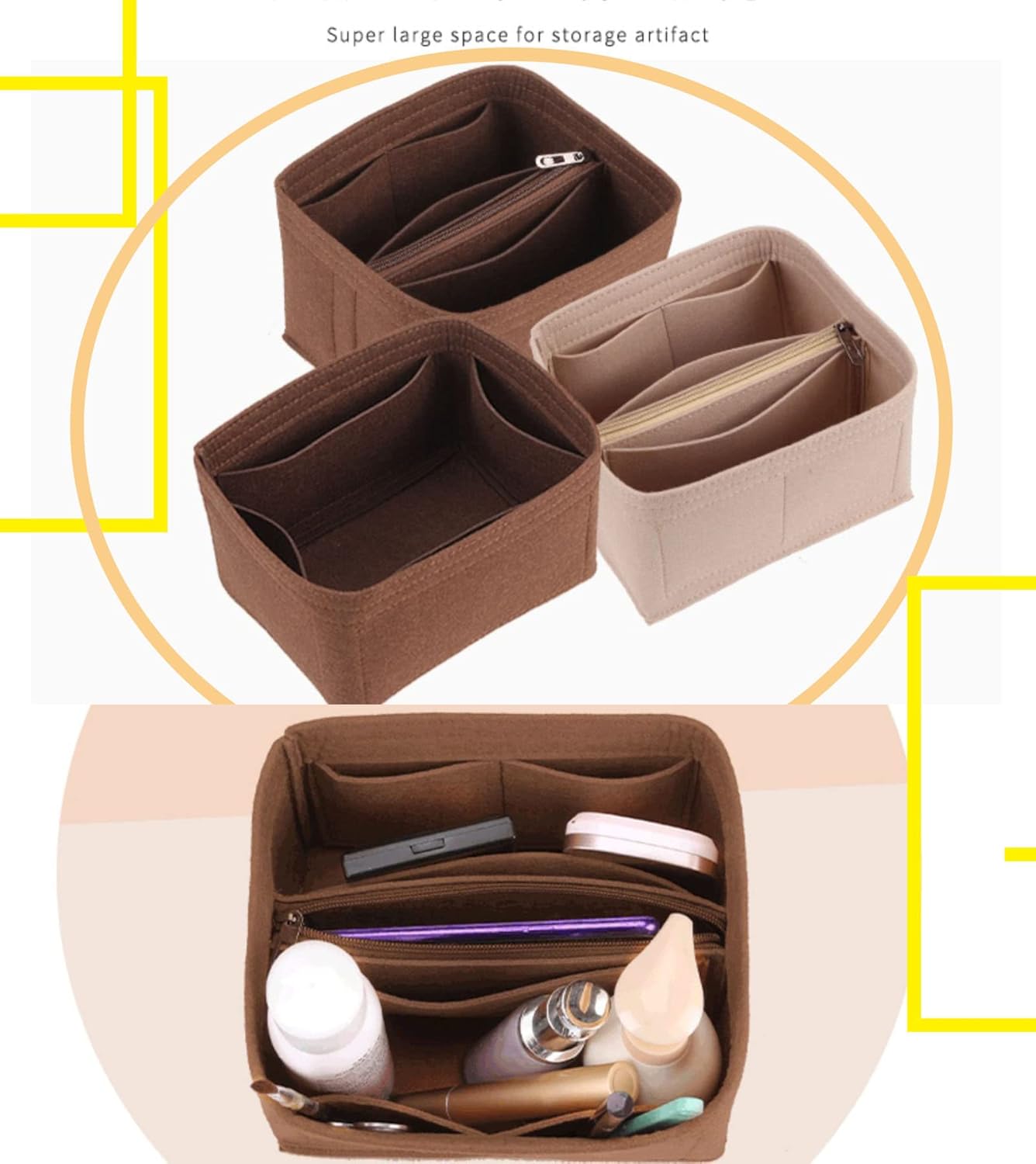 Lckaey Purse Organizer for NOE BB Bucket Bag, Petit NOE NM Storage Bag, Small Zipper Insert