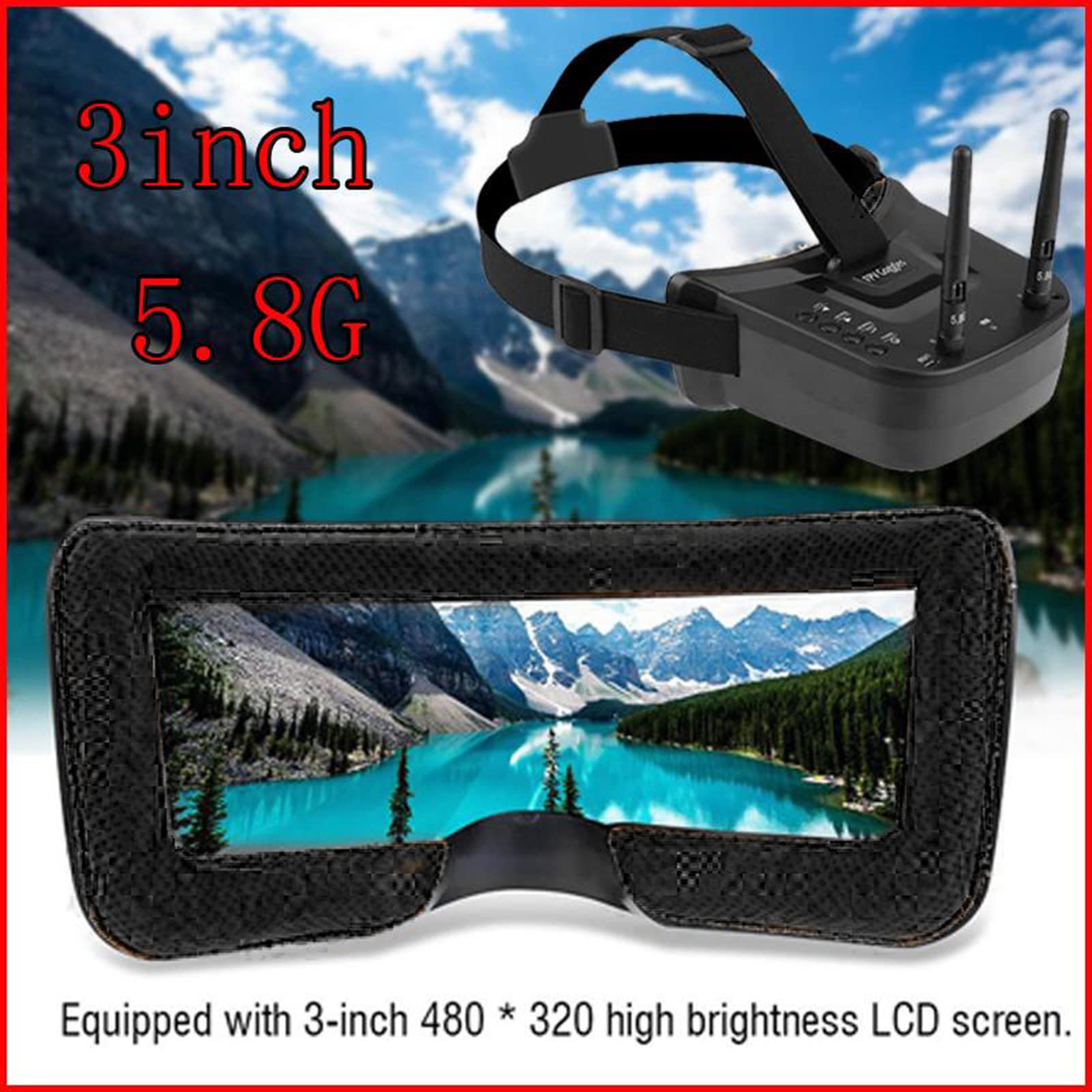 Gogle FPV 5,8G, 3-calowy Lekki Wyświetlacz VR SwagDrone 480x320 40 Kanałów Wbudowane Mini Gogle FPV, 3,7 V 1200 MAh Akcesoria Akumulatorowe do Quadkopterów Dronów Multirotorów Części Pojazdów RC
