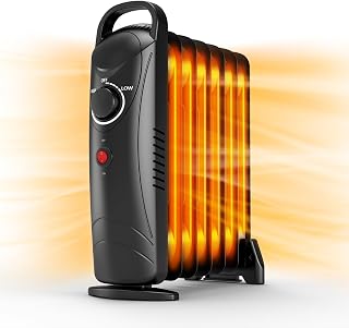 Air Choice Radiator Heater, 700W Oil Filled Radiator Heater with Adjustable Thermostat, 2 Heat Settings & Overheat Protection, Silent Operation, Portable for Bedroom, Office, Under Desk, Black