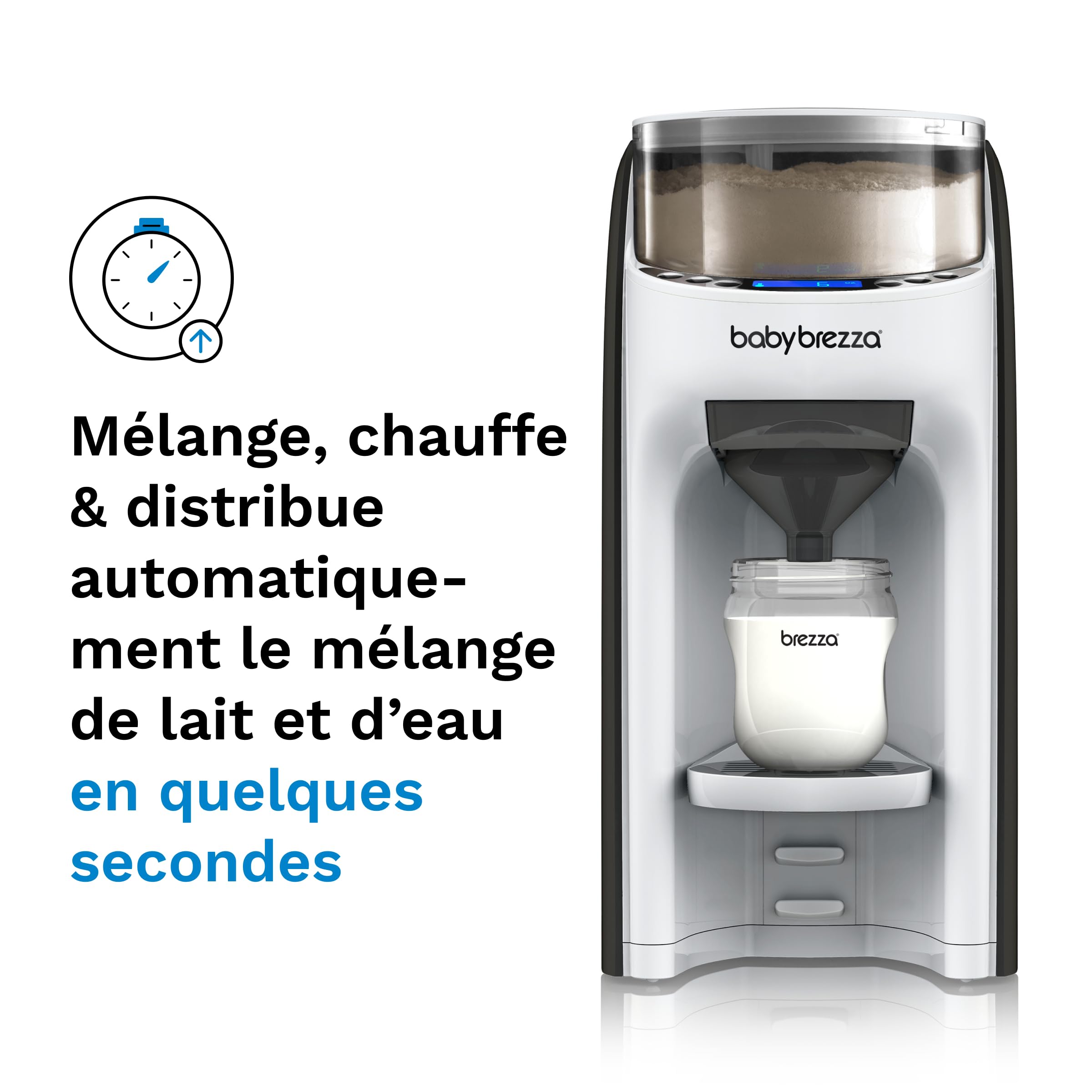 Baby Brezza - Préparateur de Biberons automatique Formula Pro Advanced avec kit entonnoir supplémentaire offert - Noir et Blanc