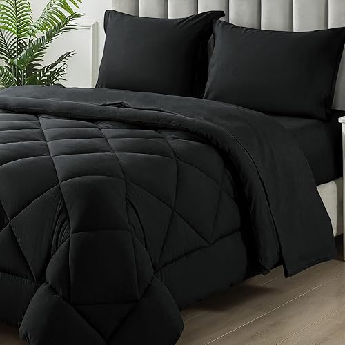 SameBed Juego de edredón de tamaño individual, 5 piezas de cama en una bolsa, juegos de ropa de cama con edredón ligero acolchado suave para todas