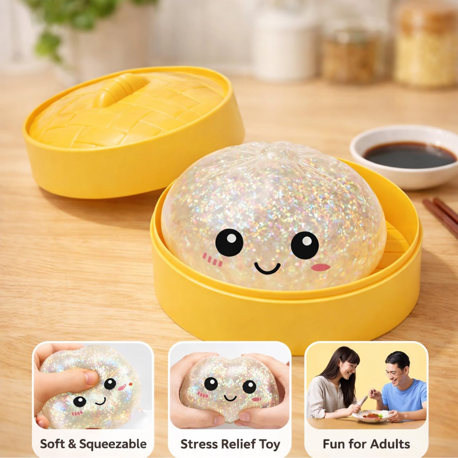 2026 Upgrade Glitter Dumpling Squishy Box,Squishy Dumpling,Anxiety Relief Fidget (Transparent) — view 5
