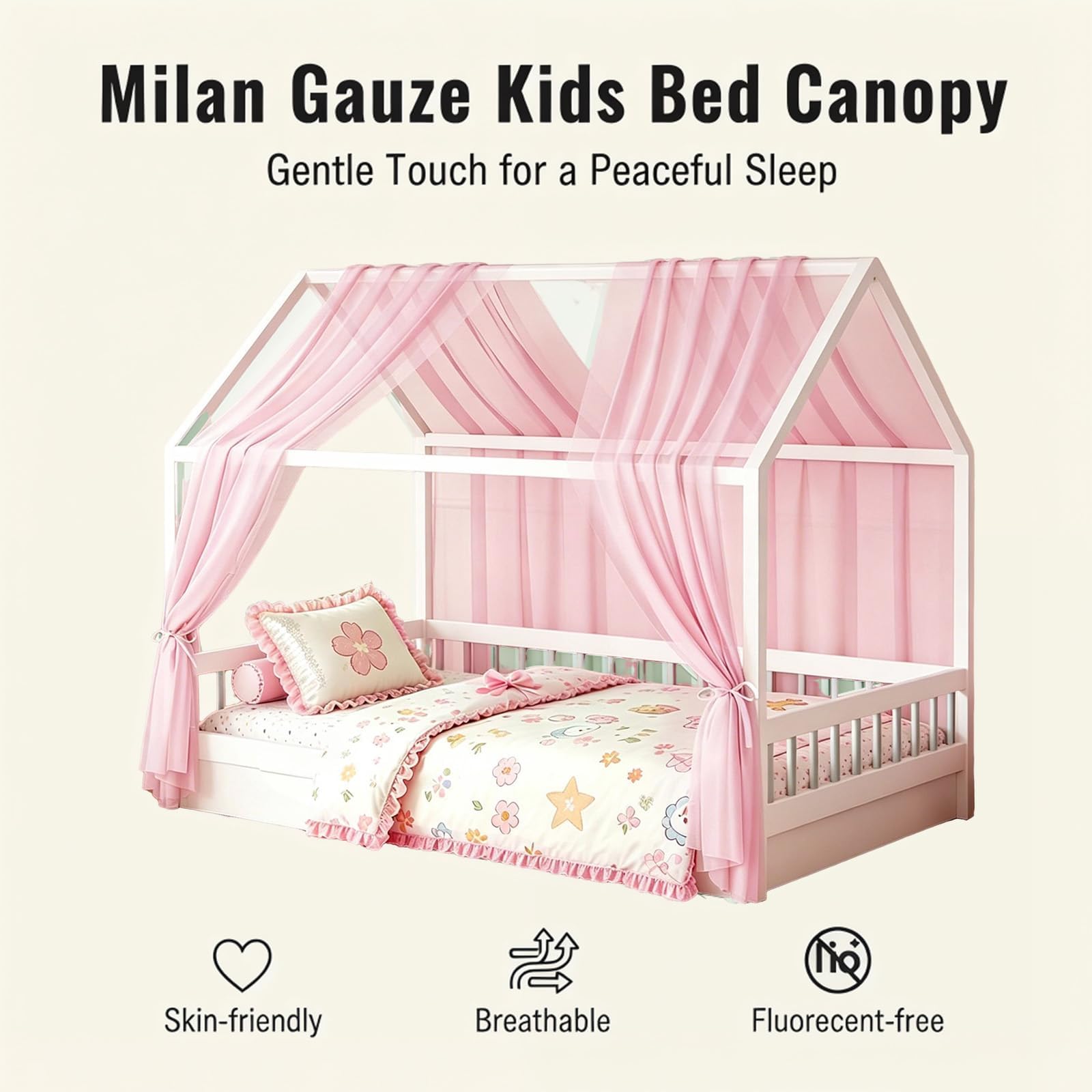 MeYuxg Set di 2 Baldacchino a Baldacchino per Letto di Casa, 150 x 350 CC in Cotone Biologico per Letto di Casa, Tenda Traspirante in Mussola per Lettino dei Bambini (Rosa)