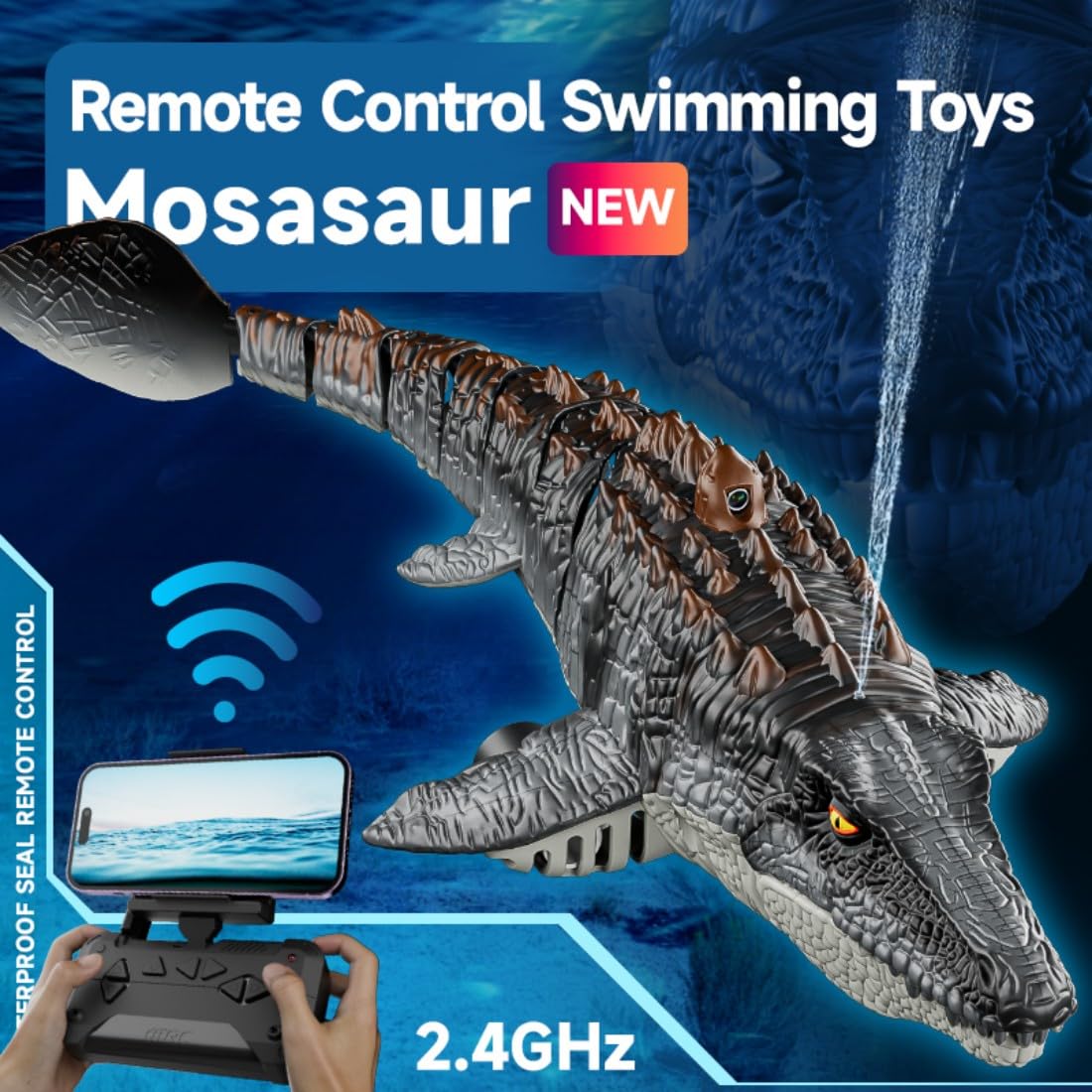 S11 Hochsimuliertes RC Mosasaurus Boot mit 8K-Kamera, 2,4GHz Wi-Fi Wasserdinosaurier-Spielzeug, Wasserdichtes Ferngesteuertes Spray-Boot mit Dual-Motor, LED-Lichtern für Erwachsene