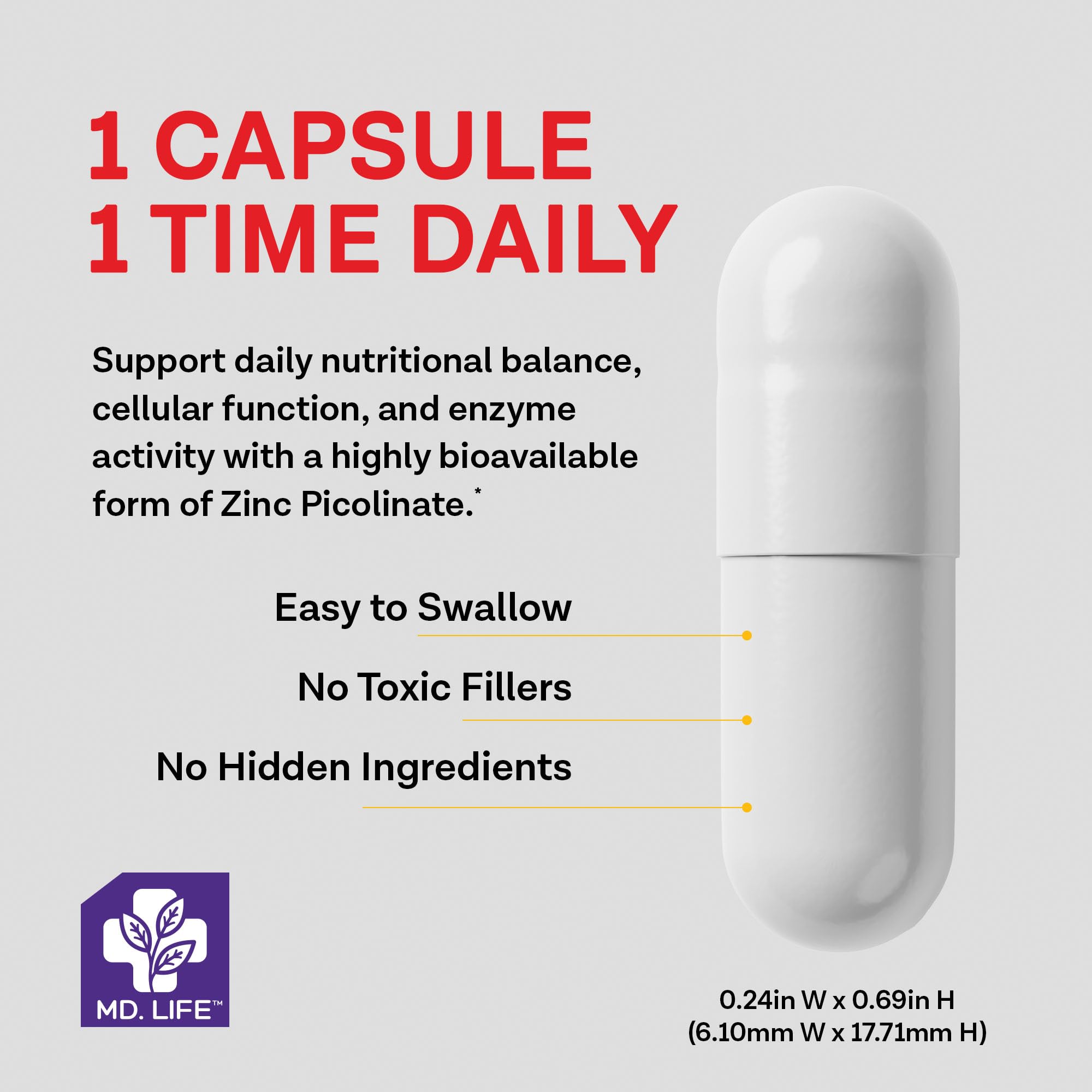 MD. Life Zinc Picolinate 30 mg, High Absorption Chelated, 90 Capsules — Amazon image 3