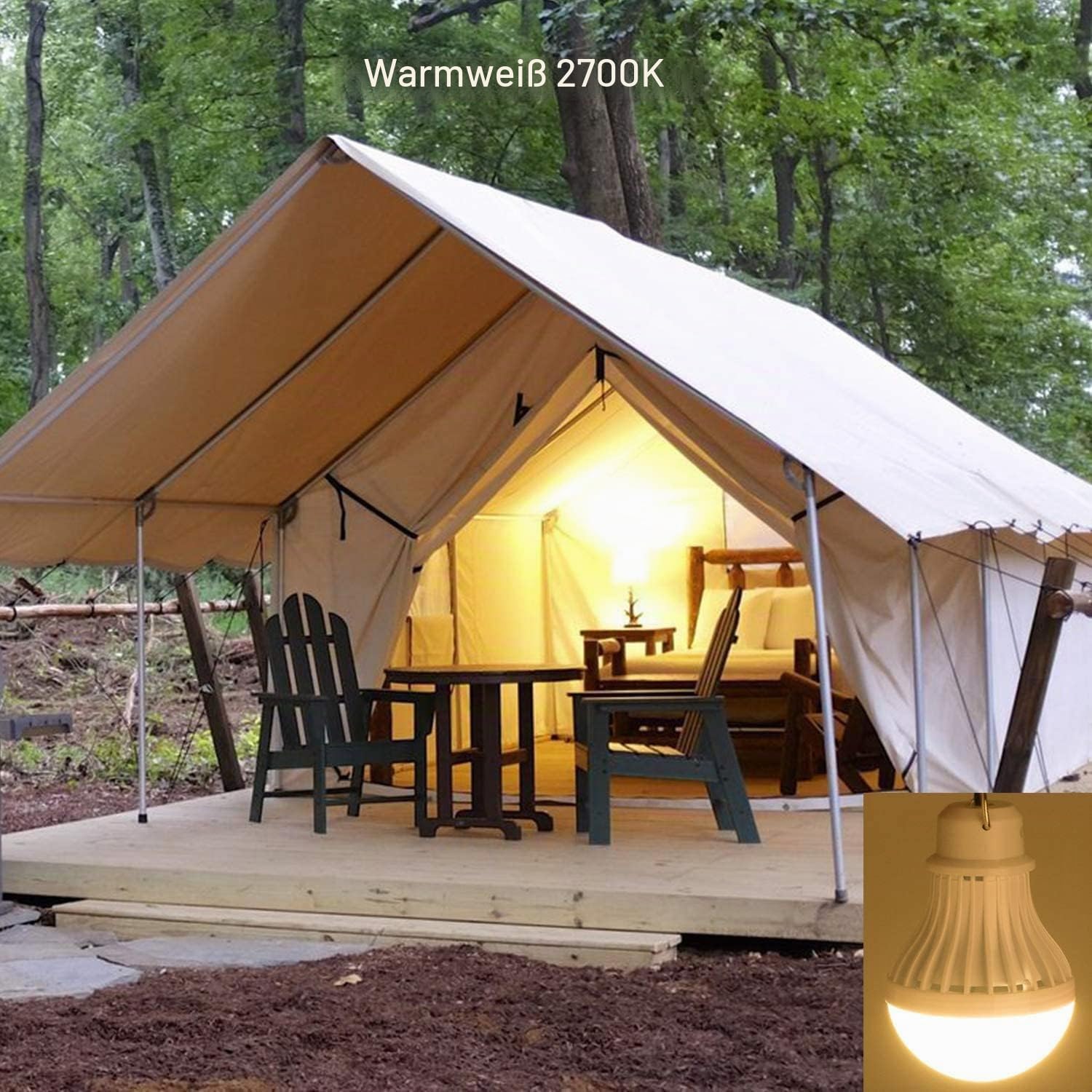 Onite Campinglampe - Tragbare USB LED Zeltlampe mit Aufhängehaken, Wasserdicht, Notfallleuchte für Camping, Abenteuer, Angeln - Warmweiß