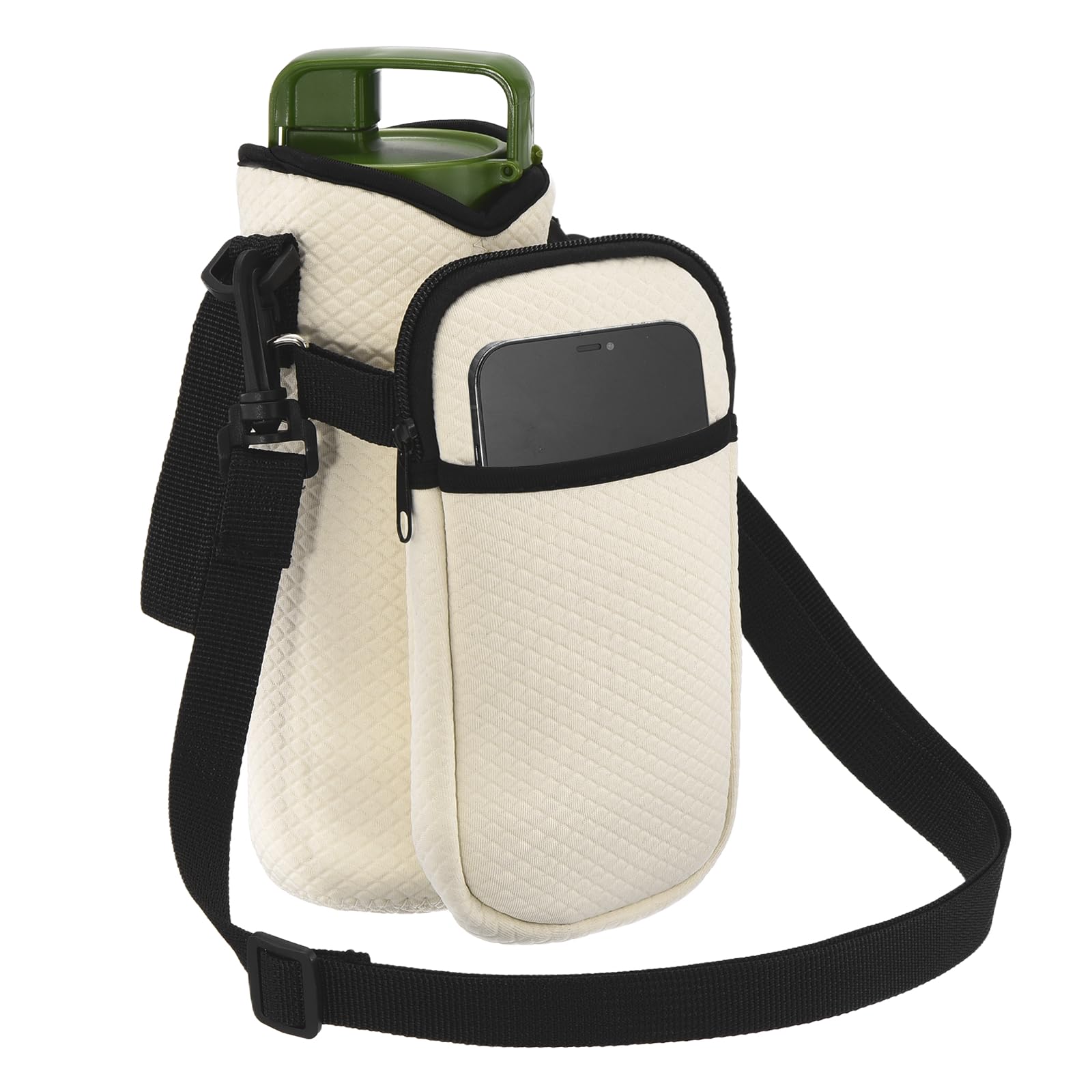 YELARXI Water Bottle Carrier Bag, Neoprene Insulated Water Bottle Sleeve Tumbler Cup Holder Bag with Adjustable Strap and Phone Pocket 8.3x3.1 & Beige - Fitting for(Hiking/Camping/Sport)