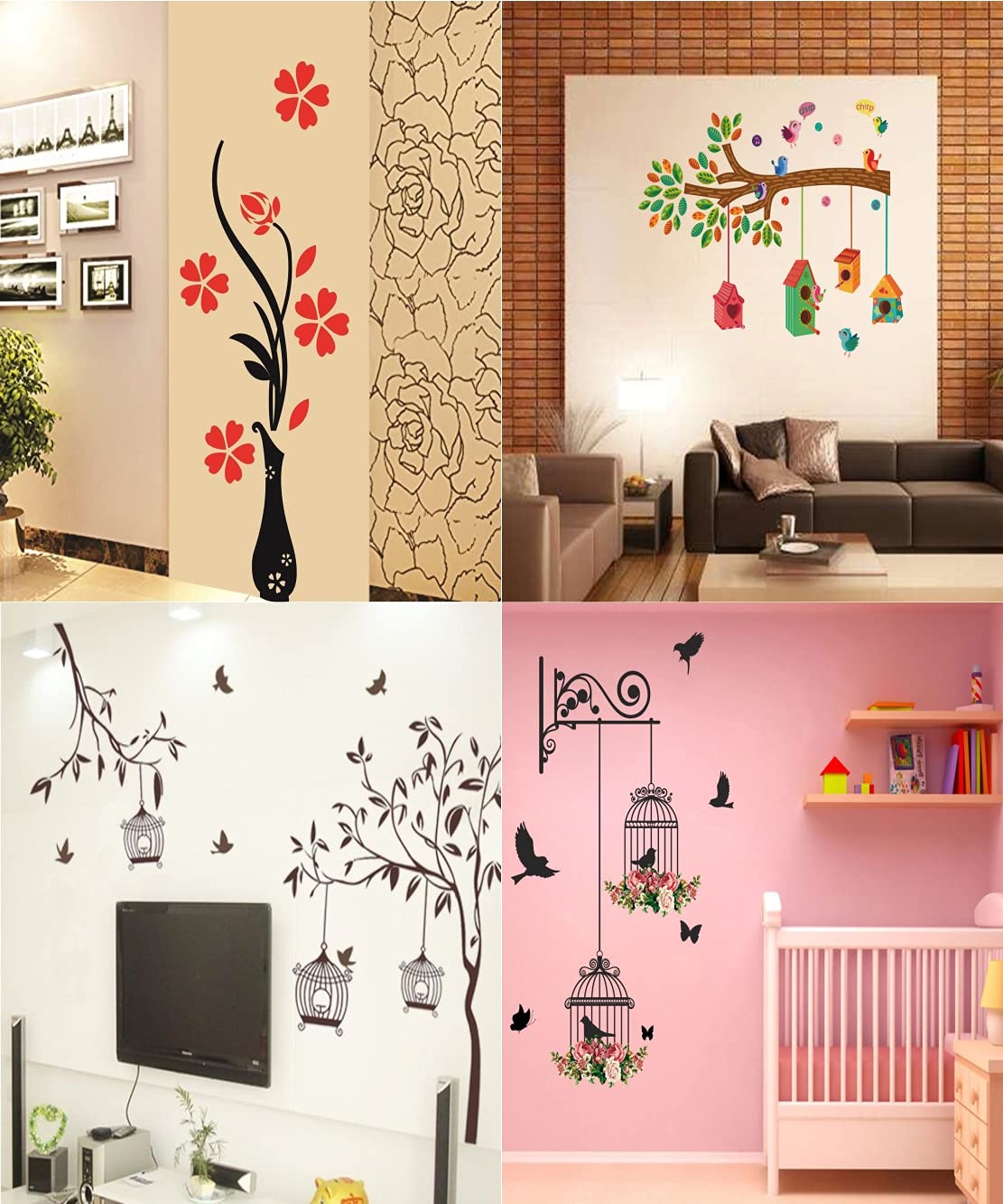 Ghar Kraft PVC Vinyl Wall Sticker Free Bird Cage Brown | Flower Vase Red | Bird House On A Branch | Bird House On A Branch | Bird House On A Branch | Branches and Cages, Set of 4 (B09GR889FJ) Amazon Price History, Amazon Price Tracker