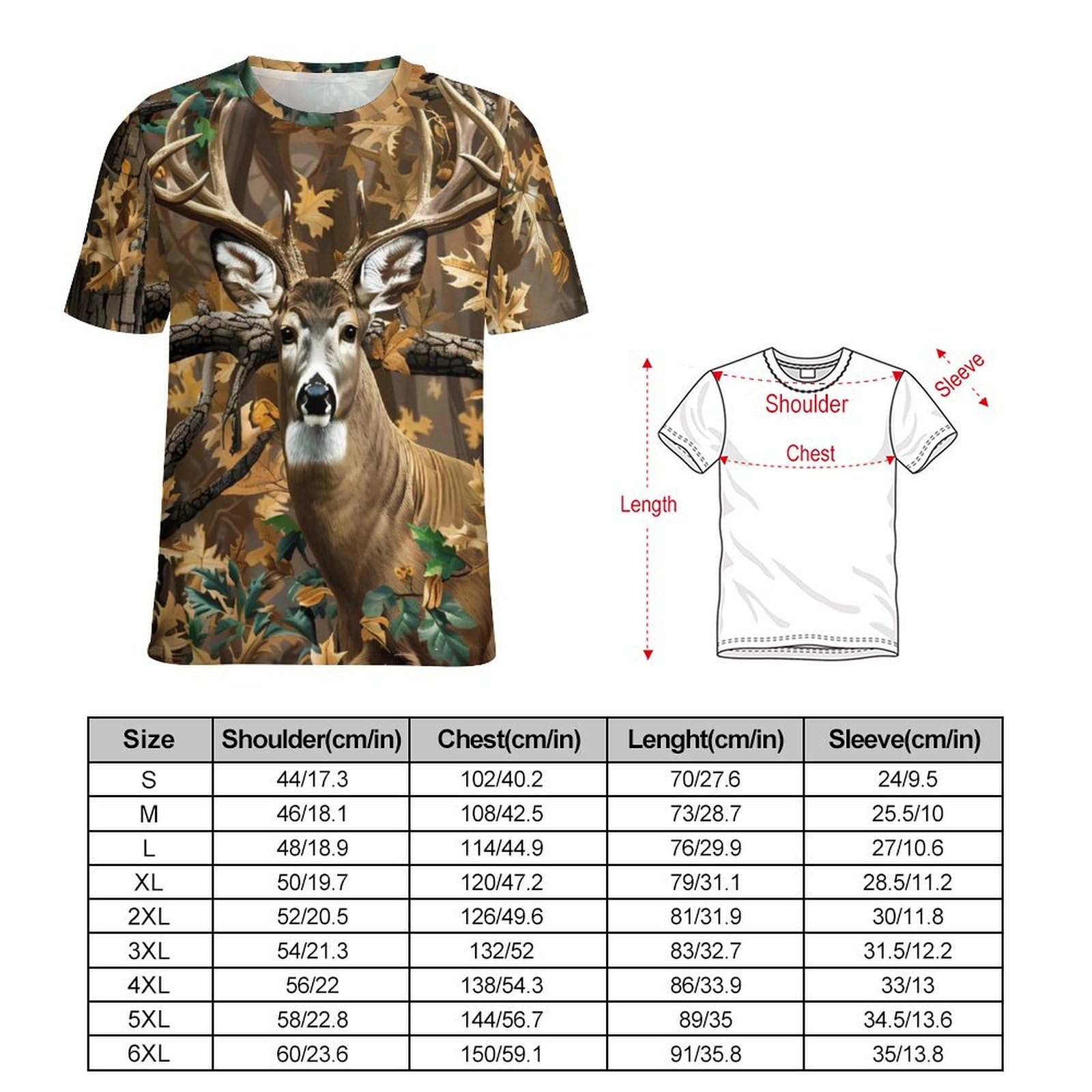 Cool Deer Camouflage Hunting Unisex Adult T-Shirts Summer Short Sleeve Tee Casual Tops Funny Graphic M