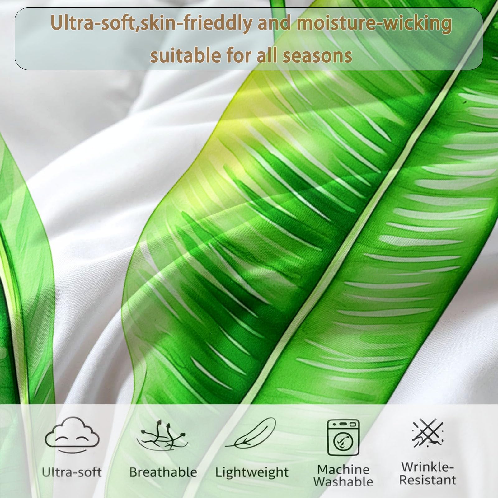 Botanico Foglia di Banana Foglia di Palma Trapunta Calda 140 x 200 cm, Bianco Verde Trapunta Leggera per Letto - Coperta morbida 4 stagioni Trapunta Lavabile per Bambini Ragazze Ragazzi Adolescenti