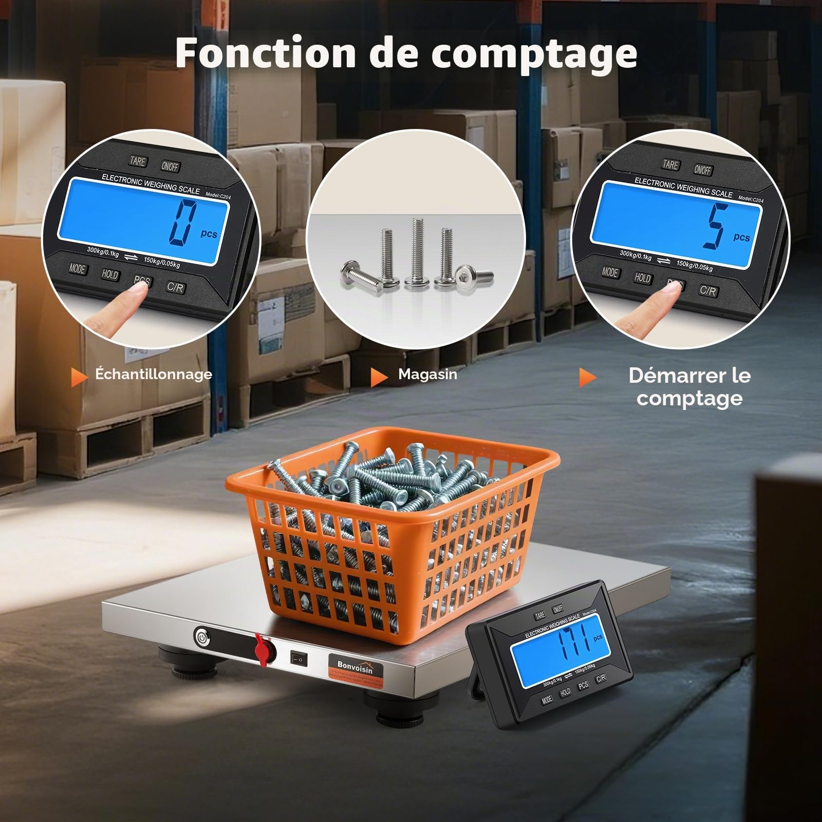 Bonvoisin Balance Postale Sans Fil 300kg, Portée 10m, Écran LCD Séparé