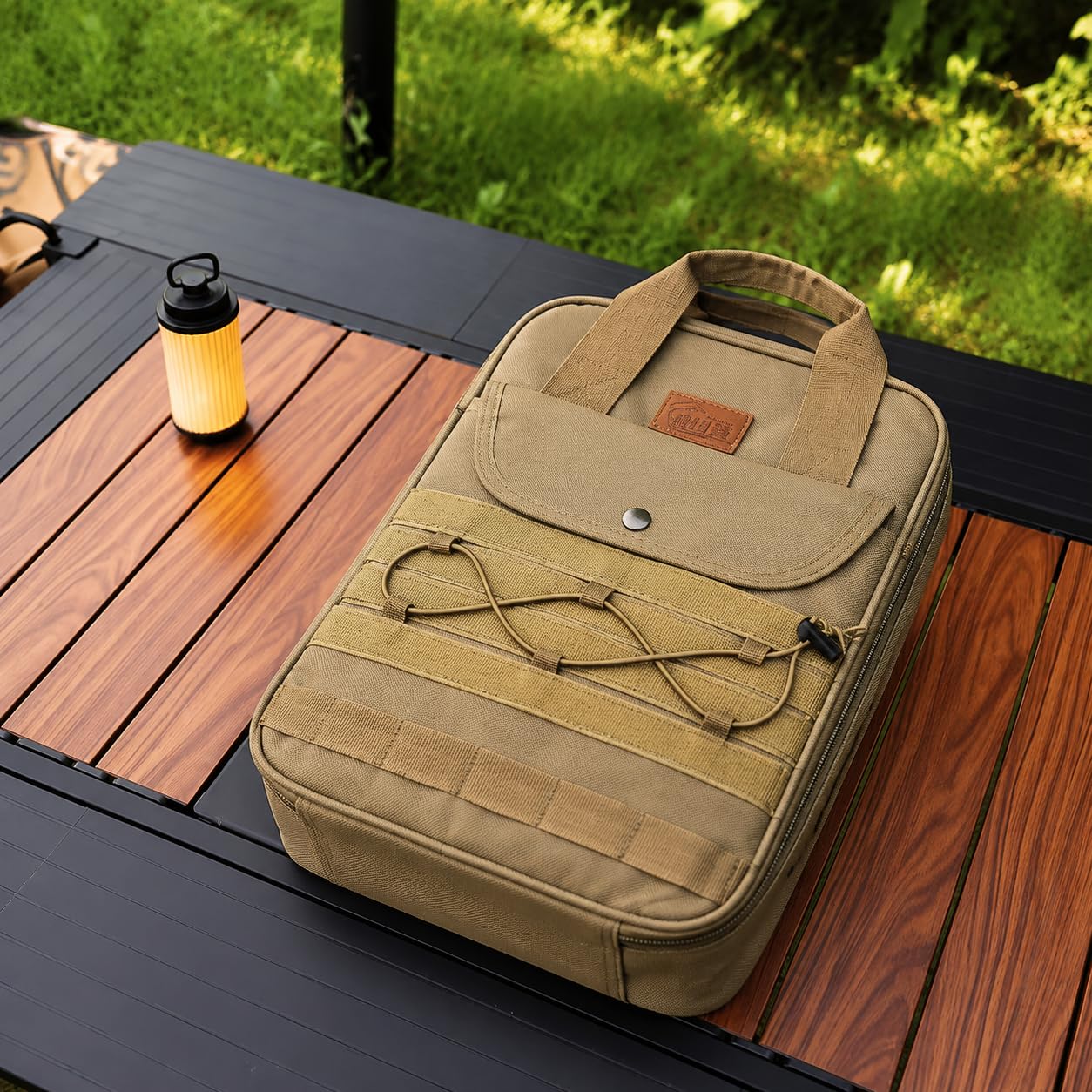 Camping Kochset Edelstahl, Outdoor Küchenset mit robuster 600D Textiltasche, faltbares Besteck, für Motorhome & Picknick