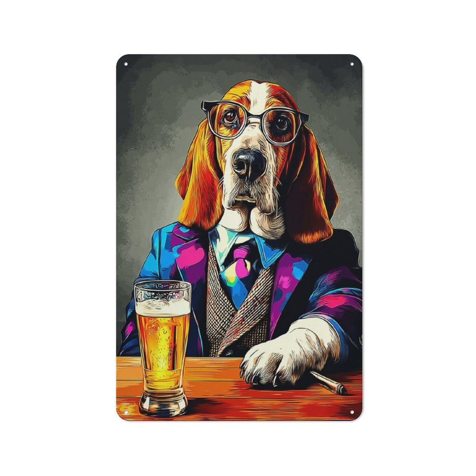 Junmoney Chill Dog With Beer -1 Tin Wall Plaque 30X20cm, Rustic Farmhouse Wall Decor For Dining Room, Cafe, Entryway Or Family Room