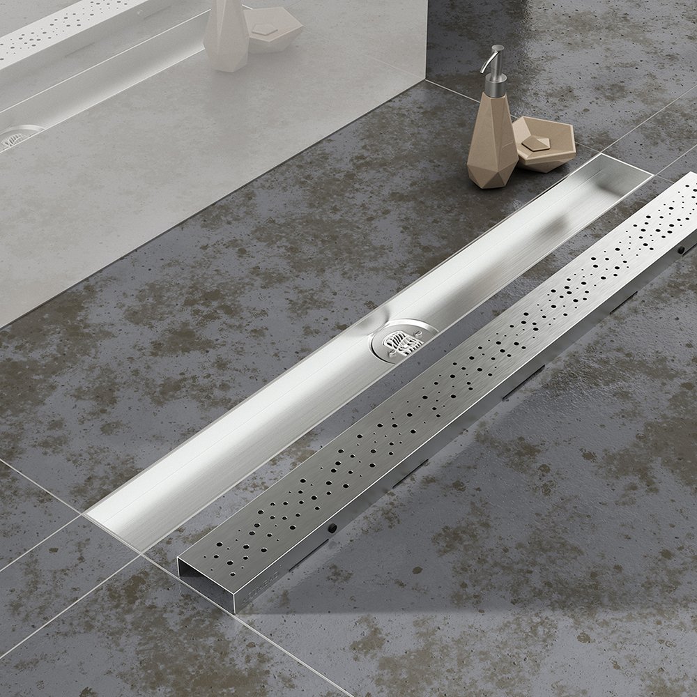 Aquabad SDS Pro odpływ liniowy ze stali nierdzewnej z syfonem | Rozmiar: 90 cm | Wzór: kółka | Made in Germany