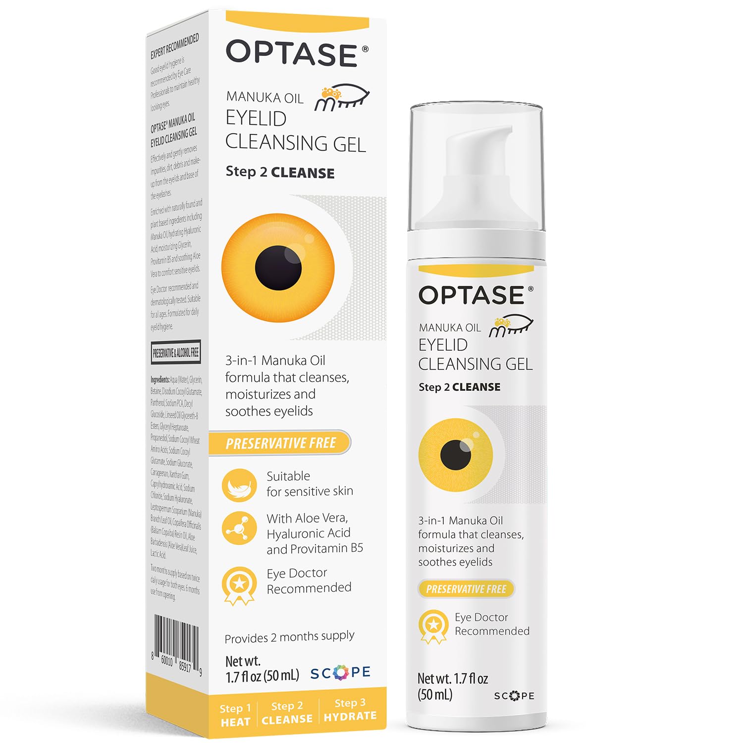 OPTASE® Manuka Oil Eyelid Cleansing Gel 1.7 fl oz - 3-in-1 Formula To Cleanse, Moisturize, And Soothe - Preservative Free Eyelid Cleanser For Daily