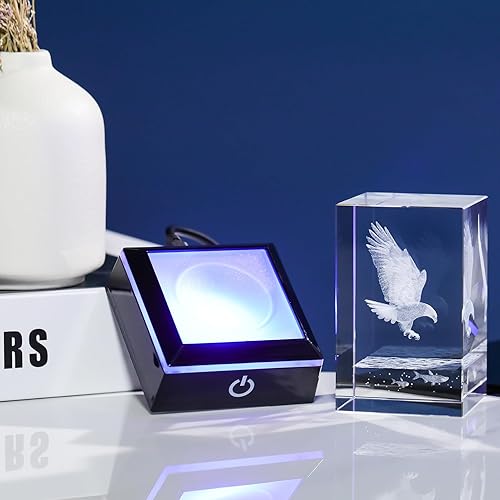 Miniatura 7 de Movdyka Figuras de águila de cristal 3D con base de luz colorida Ideas de regalos de águila de vidrio para hombres, mujeres, amantes de las águilas