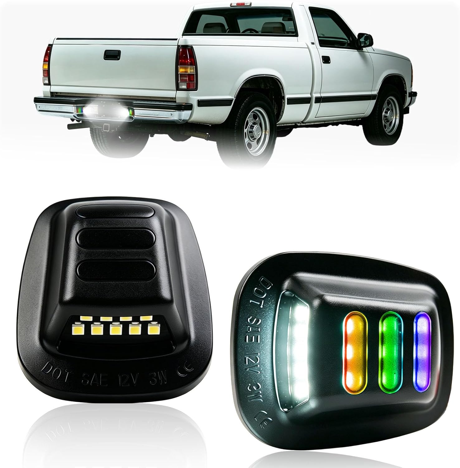 POPMOTORZ Upgraded RGB LED License Plate Lights Tag Lamps For Chevy Silverado GMC Sierra 1500 2500 3500 Suburban Tahoe Avalanche Traverse Yukon XL Cadillac RGB OLED Neon Tube Pure White LED Tag Lights