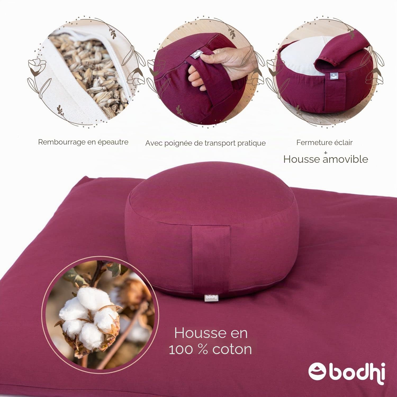 Bodhi Kit de méditation Eco | Coussin de méditation Rondo + Zabuton épeautre | Anthracite